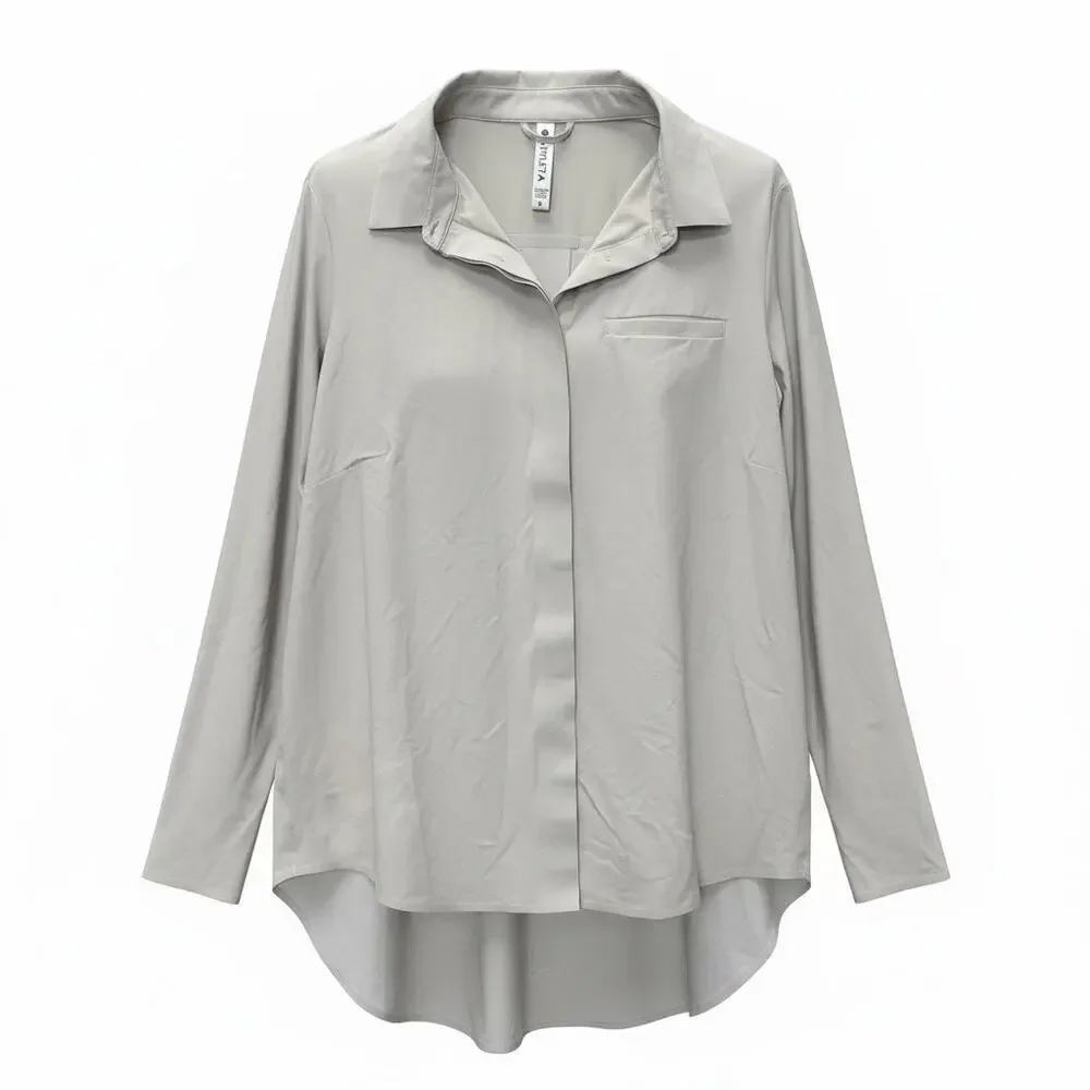 Athleta Urbanite Long Sleeve Button Down Relax Fit Performance Top - Picture 3 of 6